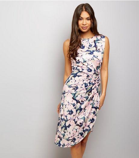 Mela Pink Floral Print Ruched Side Midi Dress | New Look