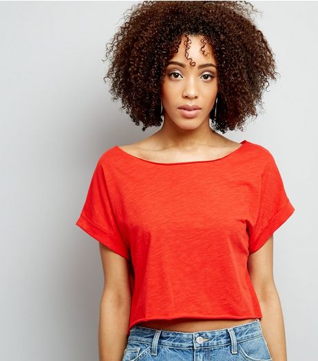Orange Rolled Sleeve Crop Top | New Look