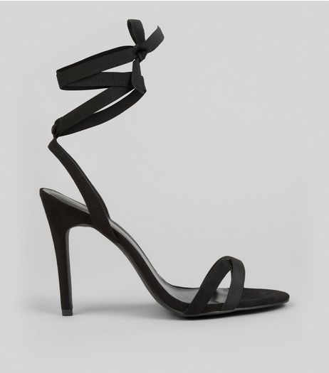 Black Ribbon Tie Heeled Sandals | New Look