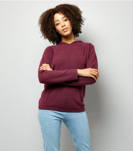 Noisy May Dark Red Knitted Hoodie | New Look