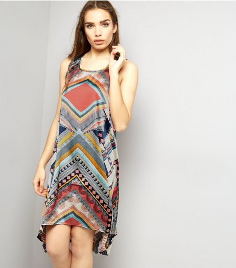 Brave Soul Pink Abstract Print Dip Hem Skater Dress | New Look