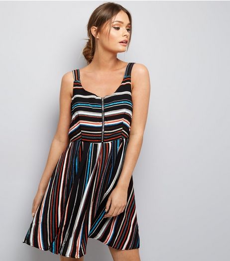 Brave Soul Multicoloured Stripe Zip Front Dress | New Look