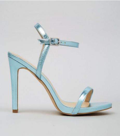 Blue Metallic Ankle Strap Heels | New Look