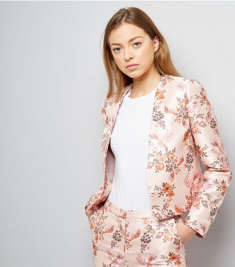 Pink Satin Floral Bird Jacquard Jacket | New Look