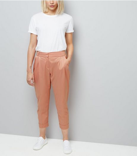 Pink Sateen Turn Up Trousers | New Look