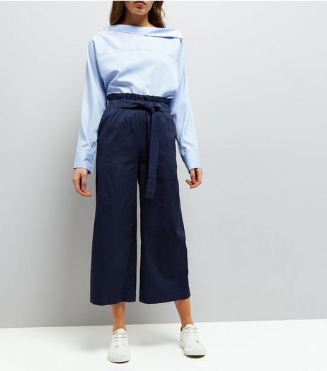 Navy Tie Waist Cropped Trousers | New Look