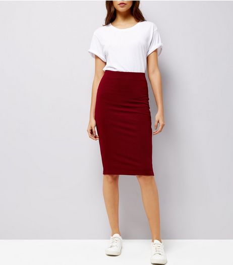 Burgundy Textured Pencil Skirt | New Look