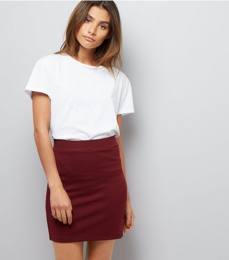 Burgundy Textured Mini Tube Skirt | New Look