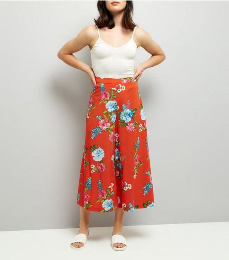 Orange Floral Print Culottes | New Look