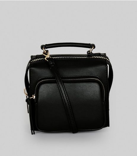 Black Chunky Zip Pocket Cross Body Bag | New Look