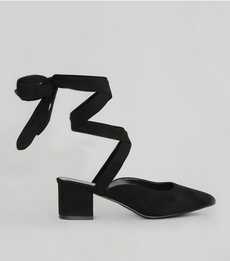 Wide Fit Black Suedette Ankle Tie Pointed Heels | New Look