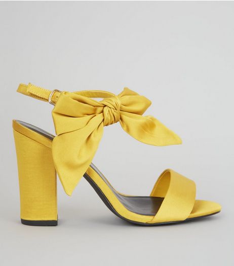 Yellow Satin Bow Side Heeled Sandals | New Look