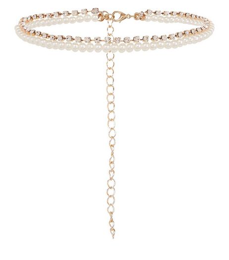 Gold Pearl and Diamante Layered Anklet | New Look