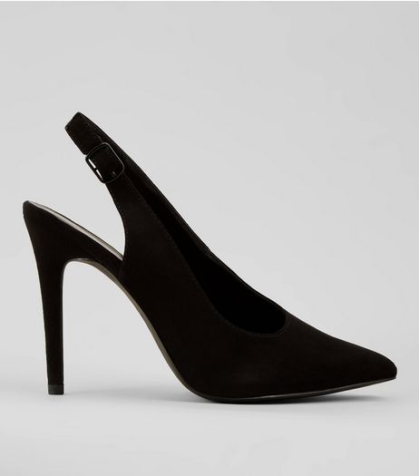 Black Suedette Pointed Sling Back Heels | New Look
