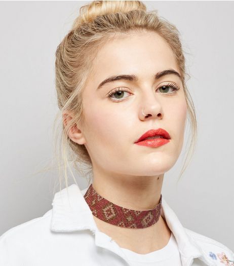 Red Metallic Bead Choker | New Look