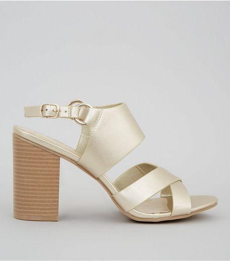Gold Cross Strap Sling Back Heels | New Look