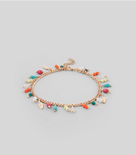 Gold Bead Charm Anklet | New Look