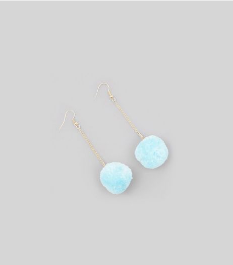 Blue Pom Pom Drop Earrings | New Look