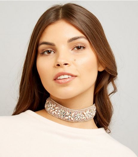 Pink Floral Embellished Bead Choker | New Look