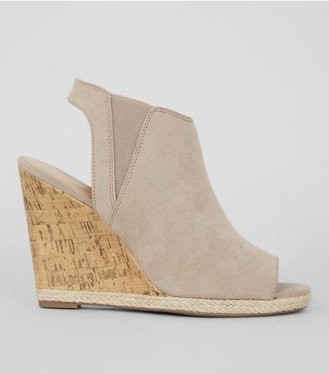 Brown Suedette Peep Toe Wedged Heels | New Look