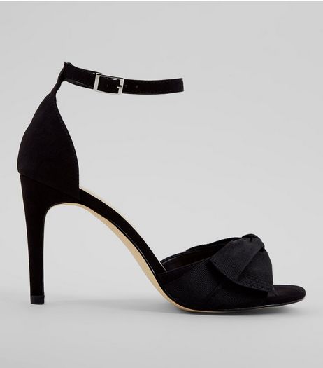 Black Suedette Bow Heeled Sandals | New Look