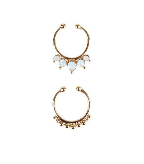 2 Pack Gold Opal Septum Rings | New Look