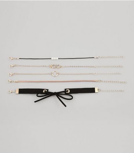 5 Pack Black XOXO Lace Up Bracelets | New Look