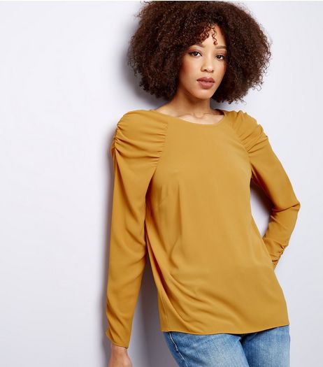 Yellow Gathered Shoulder Long Sleeve Top | New Look