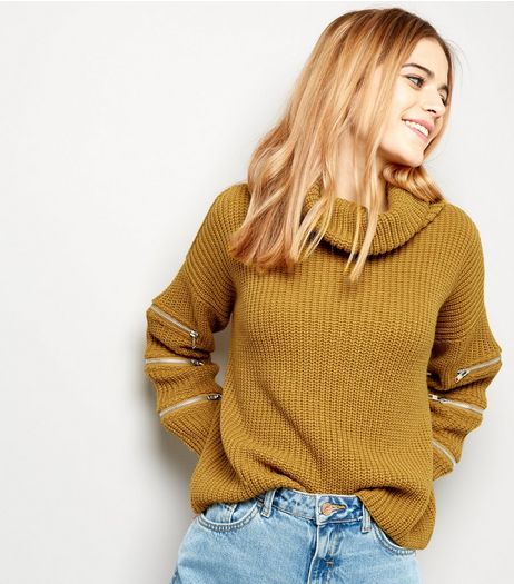 Cameo Rose Yellow Zip Sleeve Jumper | New Look