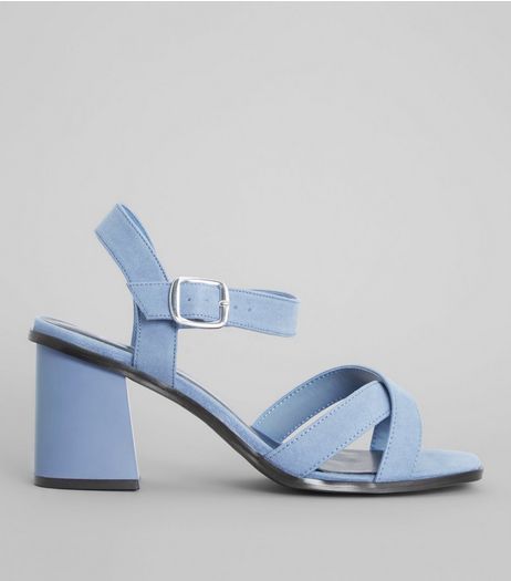 Wide Fit Blue Suedette Square Toe Block Heels | New Look