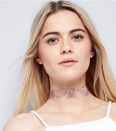 Pink Floral Print Chiffon Choker | New Look