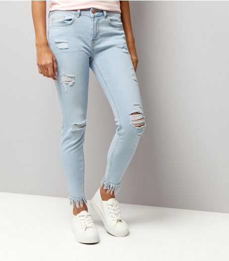 Petite Blue Frayed Hem Skinny Jenna Jeans | New Look
