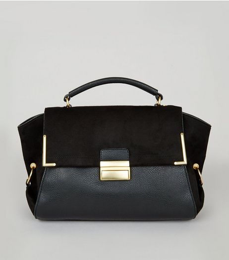 Black Suedette Panel Satchel | New Look