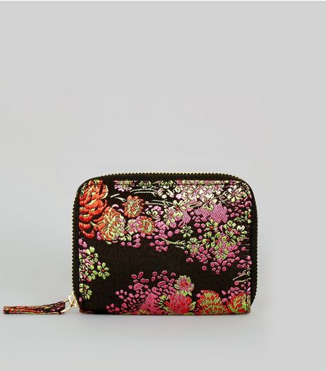 Black Satin Floral Brocade Cardholder | New Look