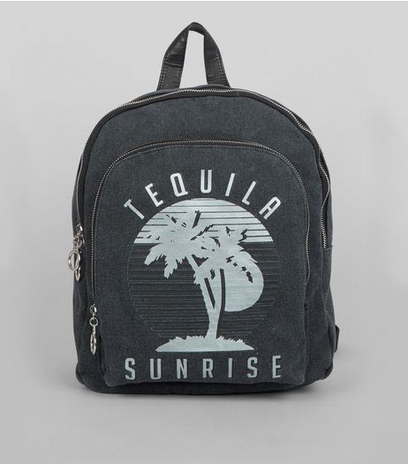 Grey Tequila Sunrise Printed Canvas Backpack | New Look