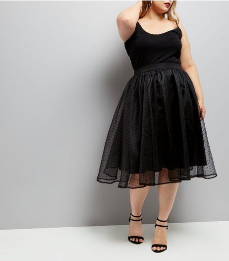 Curves Black Spot Mesh Skater Skirt | New Look