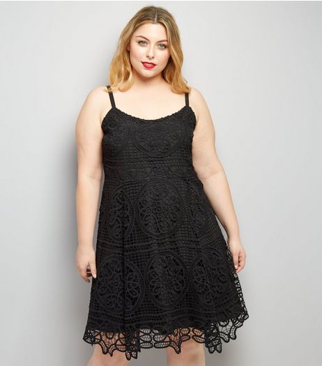 Curves Black Premium Lace Skater Dress | New Look