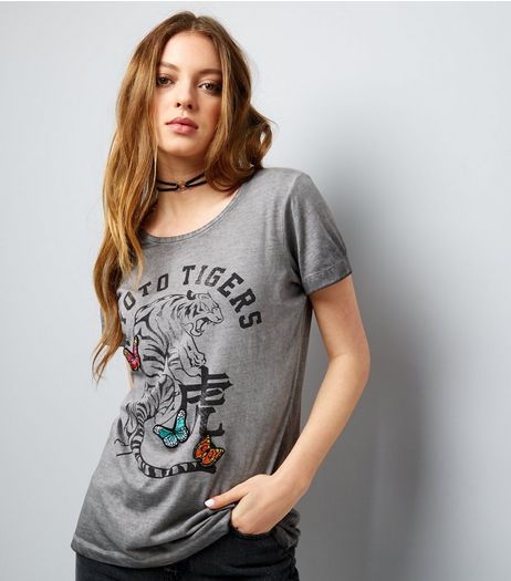 Brave Soul Dark Grey Tiger Print T-Shirt | New Look