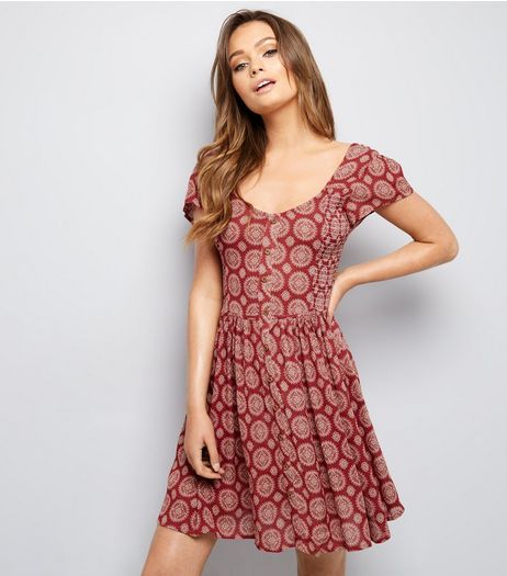 Brave Soul Red Abstract Print Tunic Dress | New Look