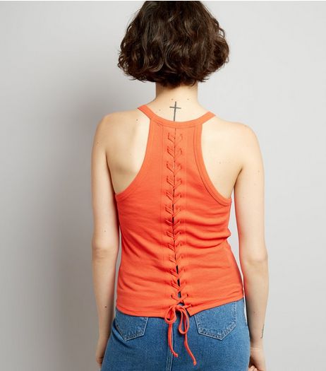 Orange Lace Back Vest | New Look