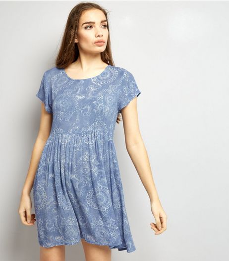 Brave Soul Pale Blue Abstract Print Smock Dress | New Look