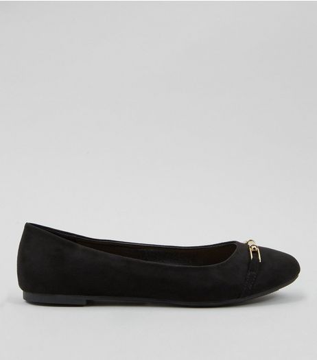 Black Suedette Metal Trim Ballet Pumps | New Look