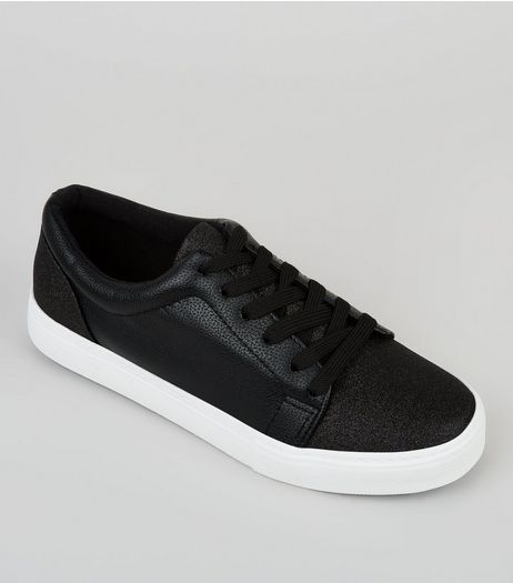 Black Glitter Contrast Sole Trainers | New Look