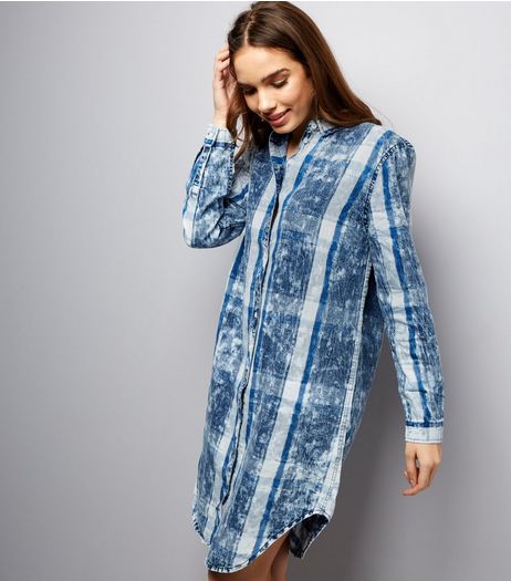 Blue Vanilla Blue Tie Dye Check Longline Shirt | New Look