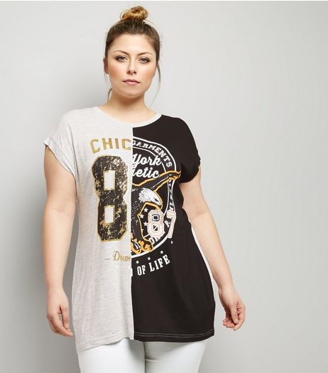 Curves Black Spliced Eagle 87 T-Shirt | New Look