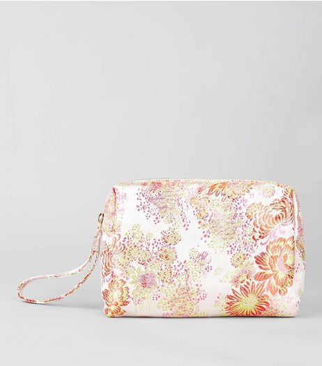 White Floral Brocade Make Up Bag | New Look