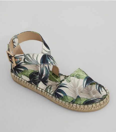 Green Palm Print Espadrille Sandals | New Look
