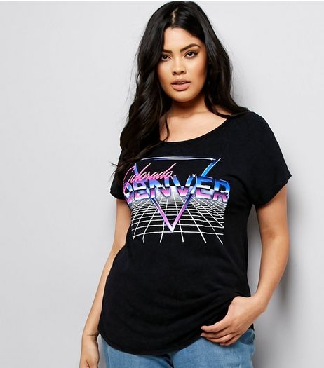 Curves Black Denver Print T-Shirt | New Look