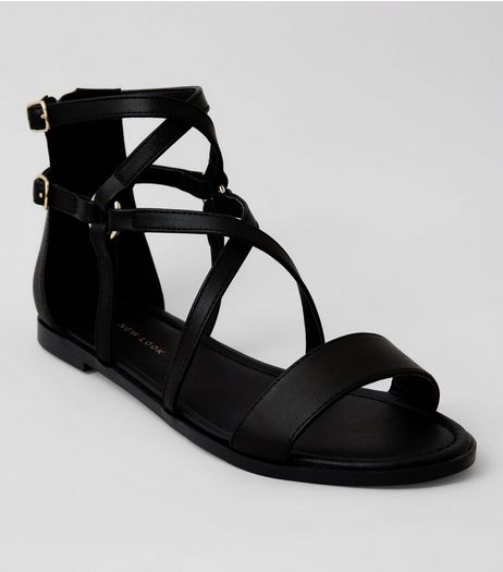 Black Zip Back Gladiator Sandals | New Look