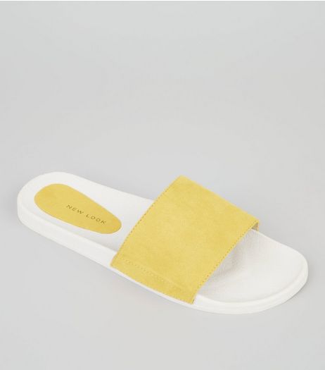 Yellow Suedette Pool Sliders | New Look